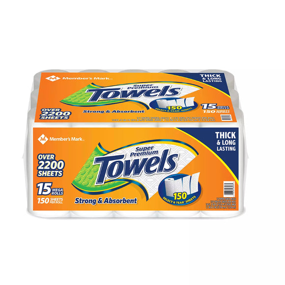 Member's Mark Super Premium Individually Wrapped Paper Towels (15 rolls, 150 sheets per roll)