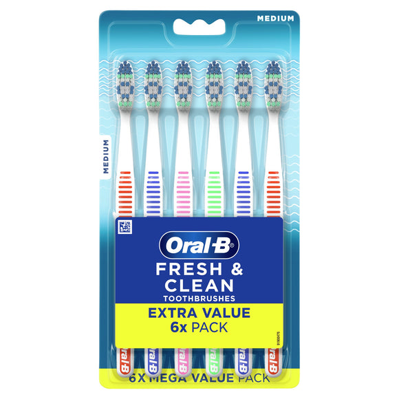 Oral-B Healthy Clean Manual Toothbrush, Medium, Various Colors (6 ct.)